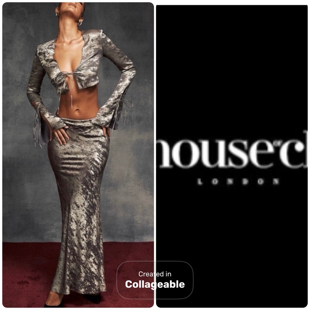 ‼️WOW‼️House of CB CLARA PEWTER Silver Midi SKIRT ONLY ‼️🩶🧡NWOT